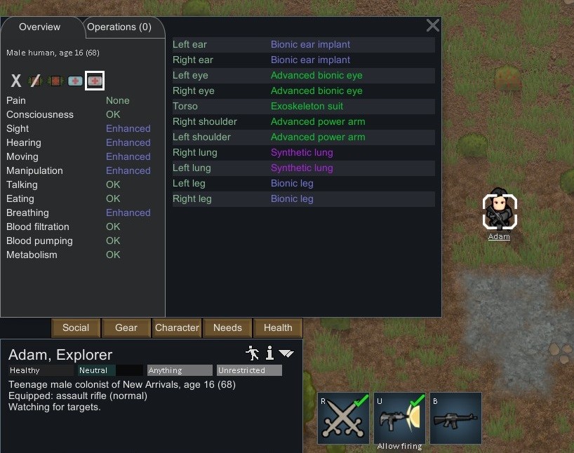 Мод Expanded Prosthetics and Organ Engineering для RimWorld