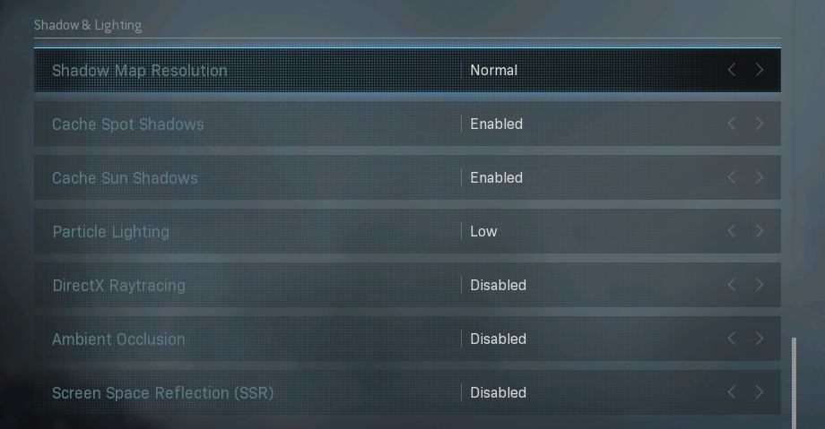 Настройки Shadow and Lighting